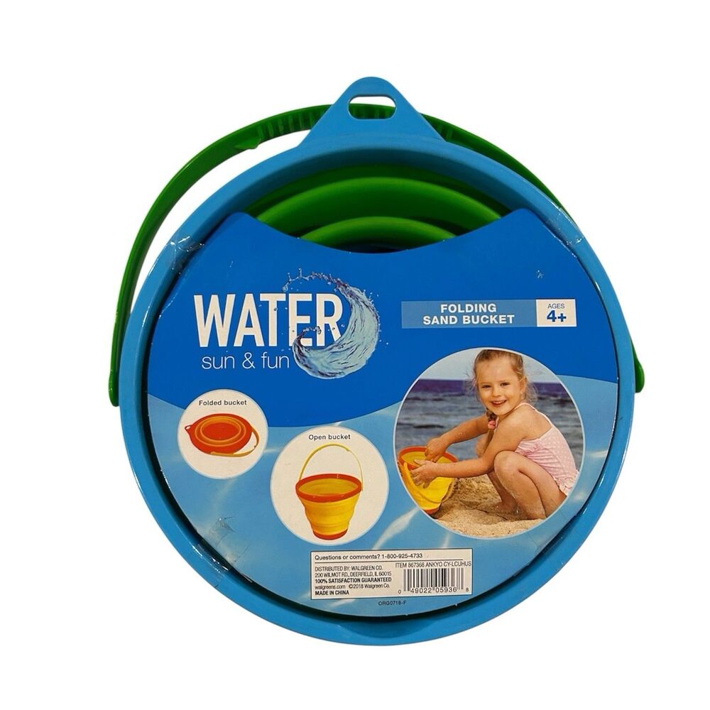 Water Sun & Fun Folding Sand Bucket Blue Green Ages 4+